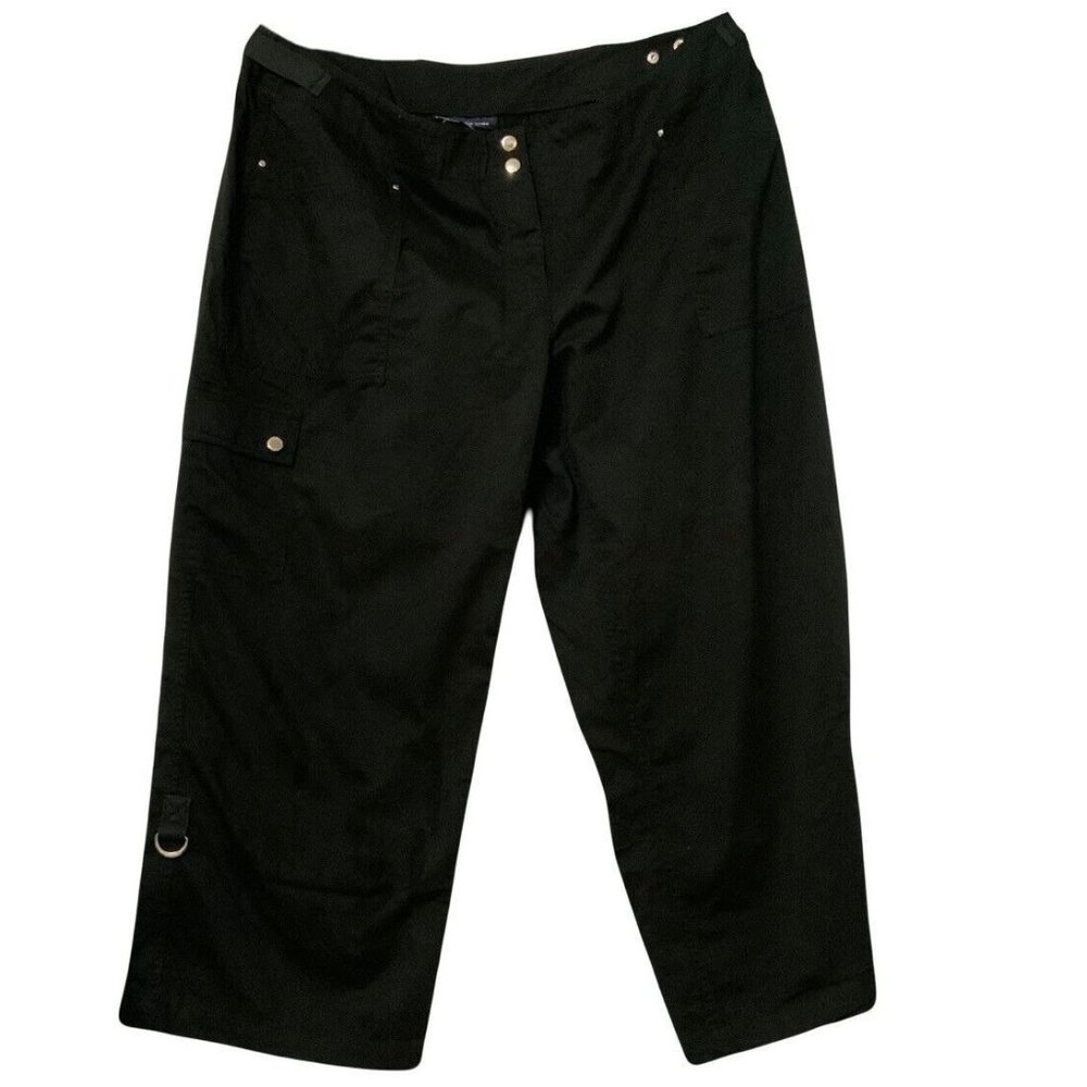 Jones New York Signature Capri Pants Womens Plus Size 20 W Black Solid Adjustabl